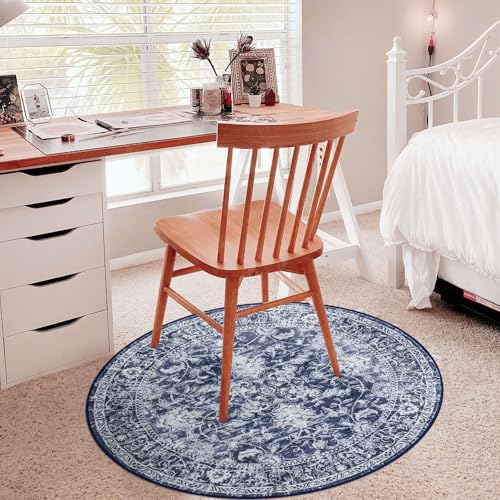 Round Rug 3ft Washable Entryway Mat Non Slip Front Door Rug, Blue