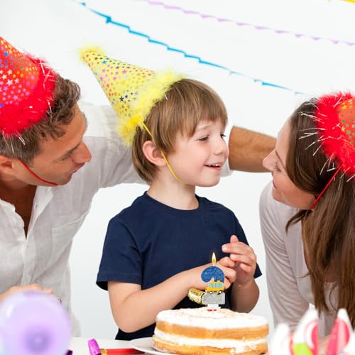 2st Birthday Number Candles for School Bus Blue and Silver Birthday Decorations for Boys for Cakes, Parties, Anniversary Celebrations, Bakery Decorations (Number-02)