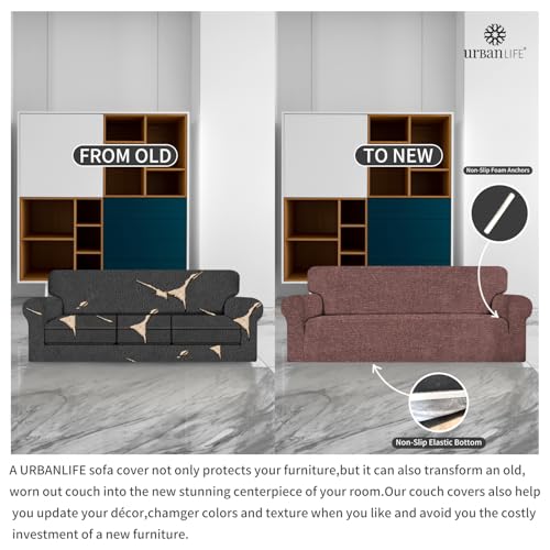 URBANLIFE Stretch Sofa Covers & Loveseat Couch Covers for Living Room Slipcover Set, 2-Pieces Machine Washable Couch Cover, Chocolate