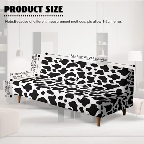 Classic Cow Print Stretchy Sofa Couch Slipcover with Elastic Bands Non Slip & Dustproof Protector Futon Covers Armless Sofa Couch Slipcover