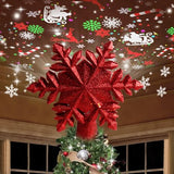 Christmas Tree Topper Lighted with 6 Projected Patterns -Snowflake Tree Topper Magic Rotating Lights -3D Glitter Dynamic Projector Xmas Tree Topper for Festive Party Decorations (Red)
