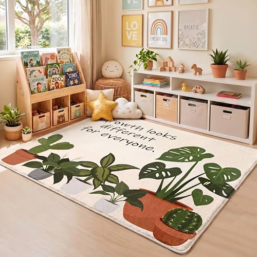 Capoda 3.3 x 4 ft Calming Corner Classroom Rug Inspirational Soft Fluffy Classroom Rug Carpet Mental Health Back to School Decor for School Bedroom Reading Corner(Growth Looks Different for Everyone)