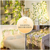 KASZOO 33ft 100 LED Vine with Fairy Lights with Remote, Fake Vines String Lights Battery/USB Operated, Ivy Garland, Leaf Lights for Bedroom Garden Party Wall Room Decor
