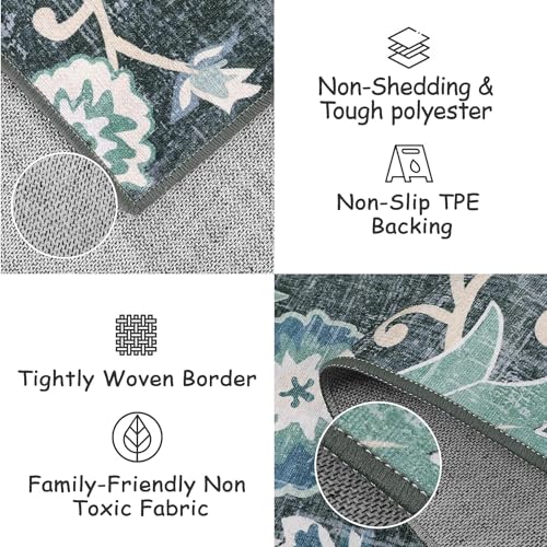 Floral Entry Rugs for Inside House,2x3 Non Slip Washable Kitchen Rug Front Door Mat, Ultra Thin Doormat Non-Shedding Throw Carpet for Bedroom Bathroom (Blue,2'x3')