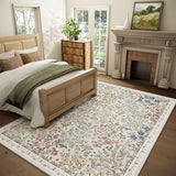 Machine Washable Rugs for Living Room: 8x10 Area Rugs for Bedroom Floral Non Slip Low Pile Soft Stain Resistant Carpet for Kitchen Dining Room Farmhouse Kids Room Nursery Indoor
