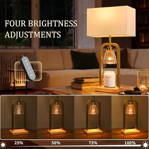 PoKat Gold Table Lamp Candle Warmer, Candle Warmer Lamp with Timer Dimmer, Wax Light Warming Table Lamp for Jar Candles, Modern Bedside Lamp for House Warming Home Decor Living Room, Bulb Included