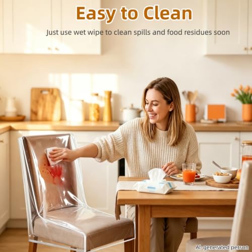 2 Pack Dining Chair Covers, Waterproof Chair Protectors Covers, Plastic Chair Covers for Dining Chairs Keep Chair Away from Stain Water Dust and Pet Claws W/21 x D/18 Fits Seatbacks 16-23"