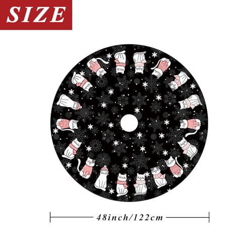 Christmas Tree Skirt Black Tree Skirt Cat Christmas Xmas Winter Tree Skirt 48 Inch for Black Cat Christmas Indoor Outdoor Decorations