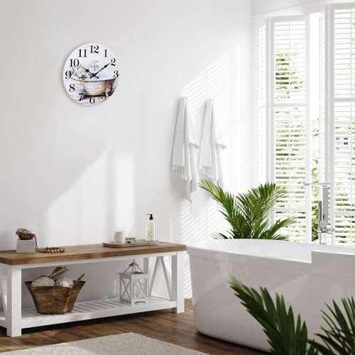Bathroom Wall Clock Rustic Style Waterproof Glass Wall Clocks for Bathroom, Shower Wall Decor (8 Inch, Brown)