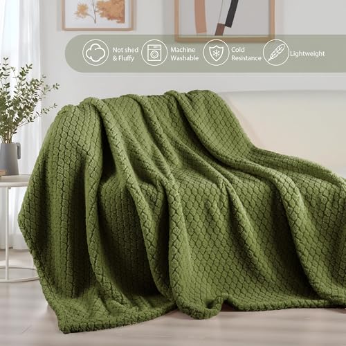 Exclusivo Mezcla Fleece Throw Blanket for Couch and Bed,Extra Soft Warm Decorative Fuzzy Throws for Women,Lightweight Cozy Blankets Size 50x60 Inches, Olive Green
