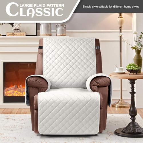 KinCam 100% Waterproof Recliner Loveseat Cover with Console X1, Recliner Couch Covers X1, Recliner Chair Covers X1(Beige White)