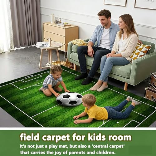 Kids Soccer Field Rug 2.6X4ft for Boys Bedroom,Green Football Field Carpet Non-Slip Playmat Fun Sports Area Rugs for Boys Children's Bedroom Playroom Living Room Nursery