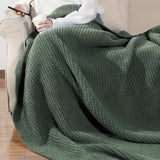 Waffle Knit Throw Blanket, Luxury Cozy Chunky Knit Throw Blanket for Couch, 50 x 60 Inch Thick Ultra-Soft Feather Yarn Knitted Blanket for Sofa, Bed, Home Decor - Sage