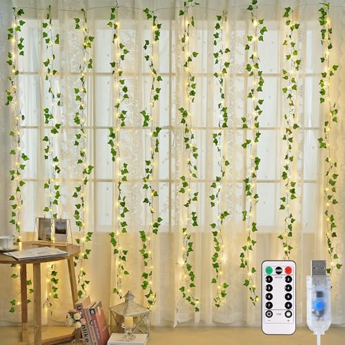 JMEXSUSS Vine Lights for Bedroom, 200 LED Vines Fairy Lights, Artificial Ivy Leaf Light for Wall Curtain Wedding Party Christmas Indoor Decor, 6.5ft x 6.5ft with Remote