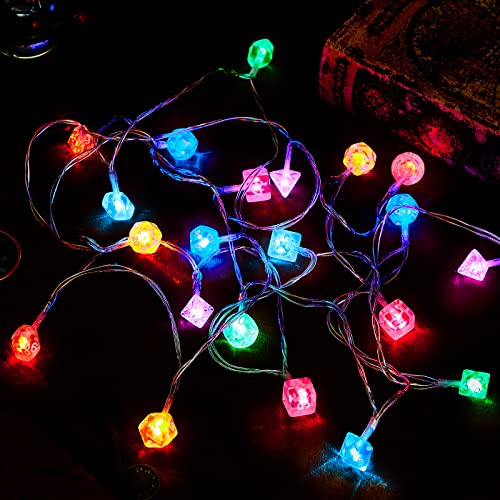 Wettarn 10 ft Polyhedral Dice String Lights LED Dice Lights Strands Extendable Glow in the Dark Party Decorations for Role Playing Game Bedroom Indoor Outdoor Wedding Tree Garden Decoration