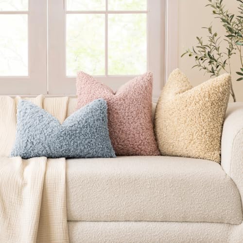 Foindtower Decorative Fuzzy Faux Fur Throw Pillow Covers 22x22 Dusty Rose