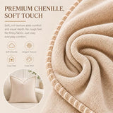 Decorative Throw Pillow Covers 18x18Inch, Pack of 2 Beige Chenille Soft Pillow Covers with Stitched Edge,Farmhouse Neutral Euro Decorative Pillows for Bed Couch Sofa Home Decor Living Room