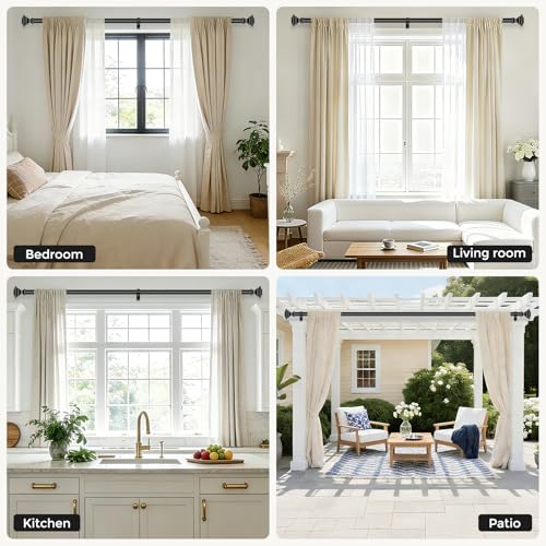 VOIIY Curtain Rods for Windows 48 to 84 Inch, Black 1 Inch Adjustable Decorative Curtain Rod, Modern Heavy Duty Window Treatment Rods, Single Splicing Metal Drapery Rod for Bedroom, Living Room