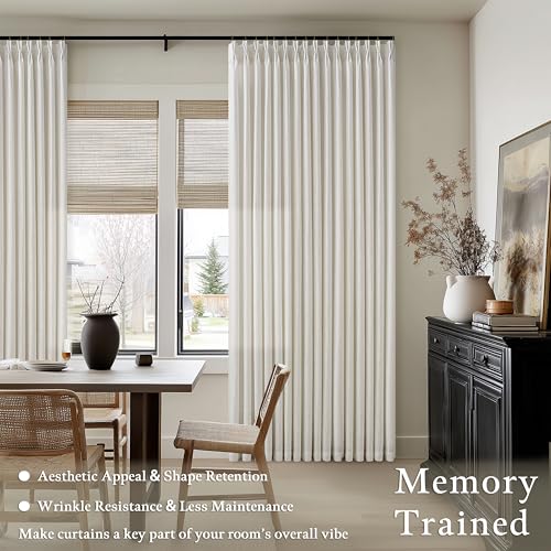 Linen Curtains 108 Inches long Pinch Pleated for Living Room 2 Panels Set Cream Ivory Natural Pleat Drapes Back Tab Semi Sheer Neutral Boho Ceiling to Floor 108 Inch Curtains for Bedroom Window 9 FT