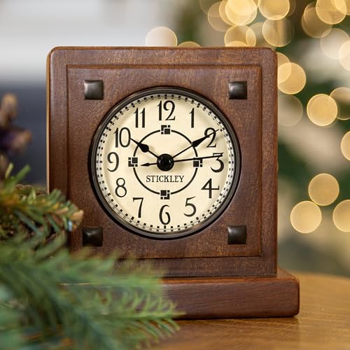 Stickley Bradley Bracket Clock, Solid Walnut, Mission Style, AAA Battery Included, Gift Box, Desktop Size, 5.25in Square