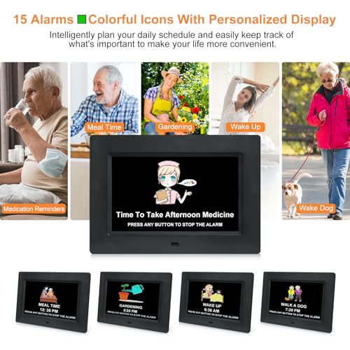 SSINI Digital Calendar Dementia Alarm Clock with Day and Date for Elderly - 15 Alarms 5 Colors Display Large Display Alzheimers Clock Large Digital Clock for Seniors (7in Black)