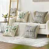 AVOIN Colorlife Home Sweet Home Eucalyptus Leaves Throw Pillow Covers 18x18 Inch Set of 4, Spring Summer Seasonal Decorations