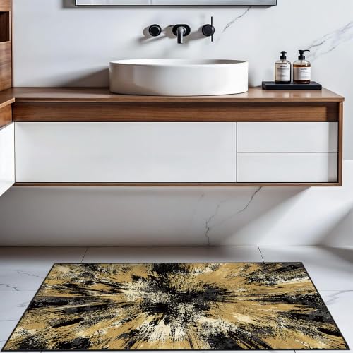2x4 Runner Rug Washable Entryway: Non Slip Abstract Carpet Black Gold
