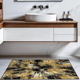 2x4 Runner Rug Washable Entryway: Non Slip Abstract Carpet Black Gold