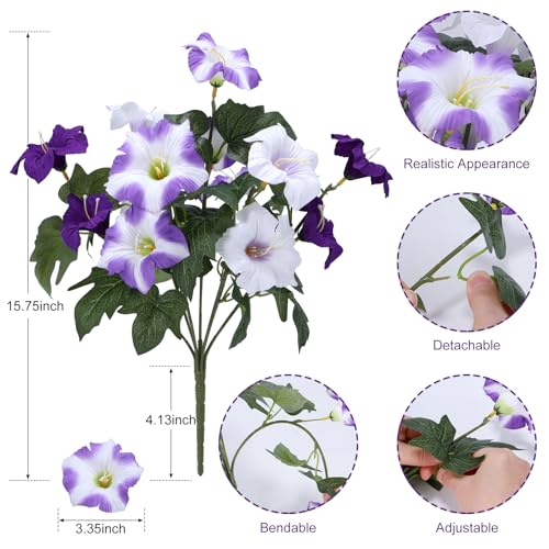 Geegoods Artificial Flowers Plants for Outdoors, 4 Bundles UV Resistant Fake Faux Petunias for Outdoor Planters Patio Front Porch Balcony Garden Decor