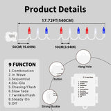 LAMPHOME 50 LED Outdoor Red White Blue Patriotic Lights, 16 FT Mini String Light with 9 Modes & 6 Hour Timer, Waterproof Battery Operated for Independence Day Holiday Memorial Day Party Decor