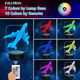 FULLOSUN Aircraft Airplane 3D Night Light Bedside Lamp 16 Colors Changing with Remote Control Xmas Halloween Birthday Gift for Boy
