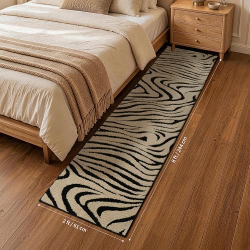 Zebra Runner Rugs 2x8: Black and Beige Washable Hallway Rug