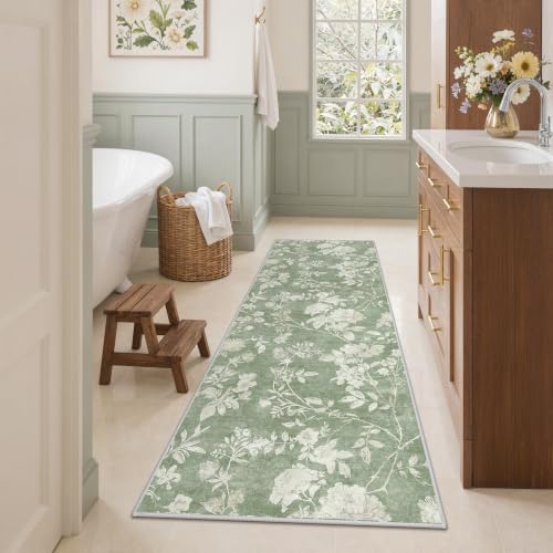 Soalmost Runner Rug 2x6 for Hallway, Washable Runner Rug Non Slip Green