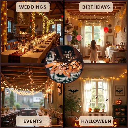 Teeny Lights 50Ct Brown - Warm Mini Bulbs with Brown Cord - Indoor/Outdoor Water-Resistant Farmhouse String Lights for Patio, Wedding, Home Decor, Rustic Christmas