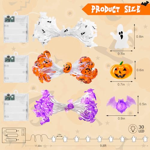 cshare Halloween String Lights, Pumpkin Ghost Bats Mini Halloween Lights with Timer Indoor Battery Operated 9.8ft 30LED Trick or Treat Decorations for Home Decor Indoor Party Holiday