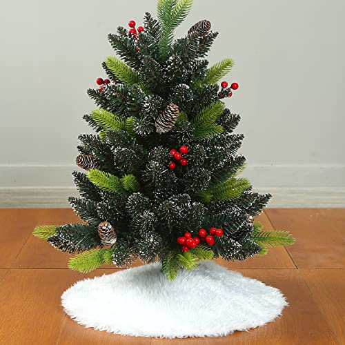 Sattiyrch Small Christmas Tree Skirt 18in, Faux Fur White Xmas Small Tabletop Christmas Tree Skirt (White Faux Fur, 18in)