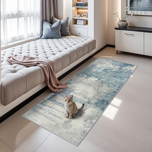 2x6 Abstract Kitchen Rug Runners: Washable Hallway Non Slip Runner Blue