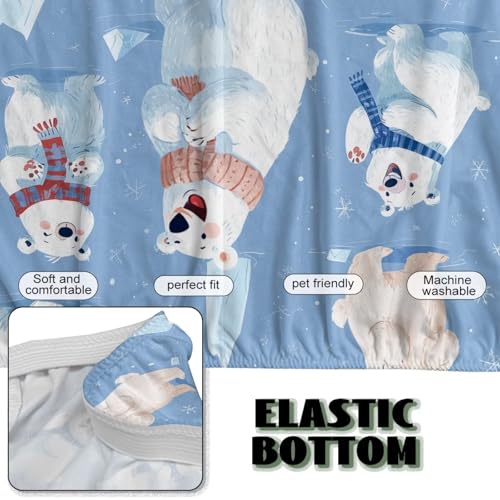 Polar Bear Print White Blue Dustproof Futon Covers, Cozy Sofa Bed Slipcovers, Mattress Cover for Futon Sofa Bed, Armless Sofa Cover with Elastic Bottom for Pets, Dogs