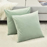 Set of 2 Comfortable Throw Pillow Covers for Bedding, Decorative Accent Cushion Sham Cases for Couch Sofa, Soft Solid Velvet with Zipper Hidden - 18"x18", Turquoise Green