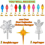 110Pcs in 10 Colors Ceramic Christmas Tree Replacement Bulbs - Plastic Lights Pegs, Included Angel Topper＆Snowflake Top＆Cross Stars.