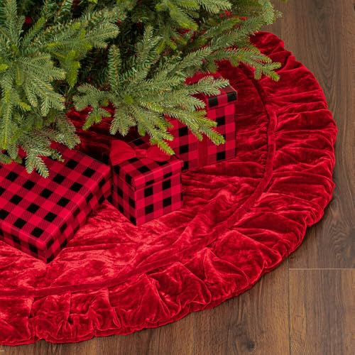 Vickerman 72" Plush Red Velvet Christmas Tree Skirt - Elegant Christmas Tree Skirt Large - Red Christmas Tree Skirt - Velvet Holiday Tree Skirt - Reliable and Durable