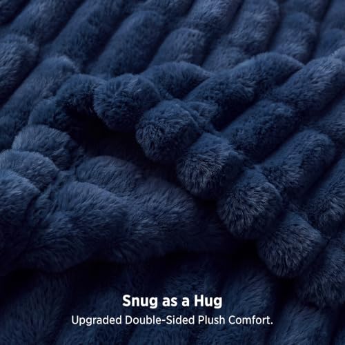 Bedsure Soft Double-Sided Faux Fur Twin Blanket, Navy Blue, 60"x80"