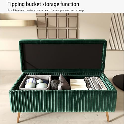 Rectangular Storage Pouf Ottoman Indoor Bedroom Bench Wooden Footstool with Legs Entryway Storage Chest Multi-Functional nizer Stylish Home Décor.