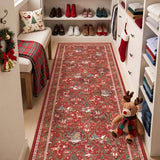 3x8 Christmas Runner Rug for Hallway,Washable Kitchen Rug,Red