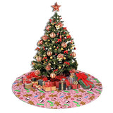 Cute Gingerbread Candy Christmas Tree Skirt 36 Inches Pink Santa Tree Skirts Farmhouse Xmas Tree Mat Ornaments Decorations