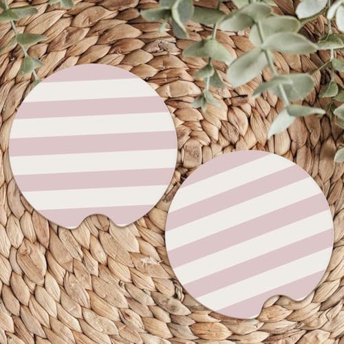 Ceramic Car Coasters – Absorbent Car Cup Holder Coaster Set for Women, Cute Aesthetic Car Accessories for Girls, 2 Pack (Classic Pink)