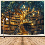GOAOK Fantasy Library Tapestry For Classroom, Mysterious Tree Magic Bookshelf Aesthetic Tapestries, Witchy Fairytale Tree Vintage Bookshelf Book Art Tapestry Wall Hanging College Room Bedroom, 60"X40"