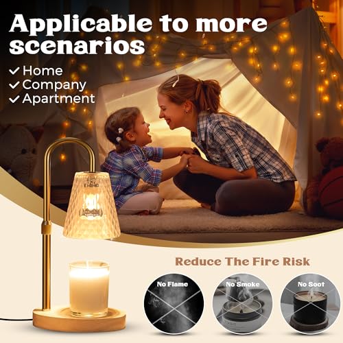 Candle Warmer Lamp with Timer - Adjustable Height Electric Wax Melter in Gold for Cozy Aesthetic Bedroom Home Decor Gift for Women Mother Friend Birthday Various Festivals