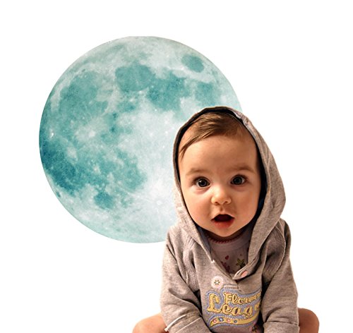Glow in The Dark Moon Wall Decals 11.8 inch Luminous Sticker at Night, Perfect Ceiling or Wall Decor for Kids' Bedroom