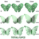 Bememo 72 Pieces 3D Butterfly Wall Decals Sticker Decal Wall Decor Art Decorative Sticker 3 Sizes for Room Offices Bedroom Bathroom Living Room Decor(Light Green)
